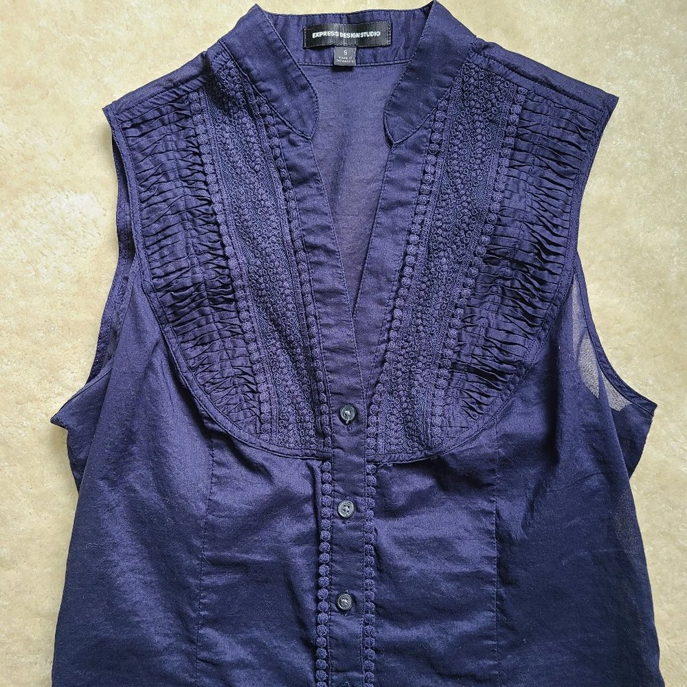 EUC Express Sleeveless Button-Down Blouse Navy Size S
